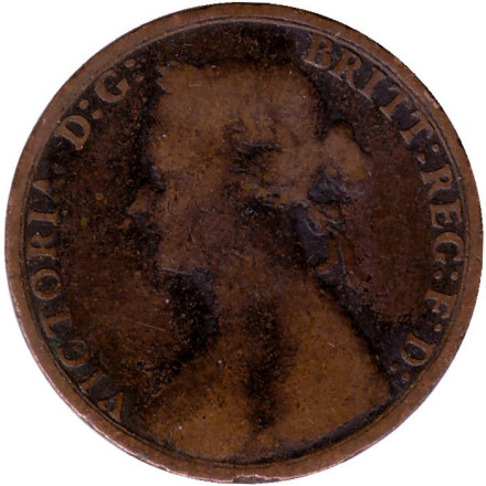 Монета 1/2 пенни. 1874 год, Великобритания. (Отметка монетного двора: "H"). Монета 1/2 пенни. 1874 год, Великобритания. (Отметка монетного двора: "H").