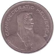 Монета 5 франков. 1988 год, Швейцария. Вильгельм Телль. Монета 5 франков. 1988 год, Швейцария. Вильгельм Телль.