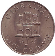 Монета 1 крона. 1968 год, Гибралтар. Замок.