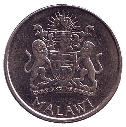 Монета 5 тамбал. 2003 год, Малави. Из обращения. Цапля. Монета 5 тамбал. 2003 год, Малави. Из обращения. Цапля.