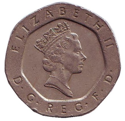Монета 20 пенсов. 1993 год, Великобритания.