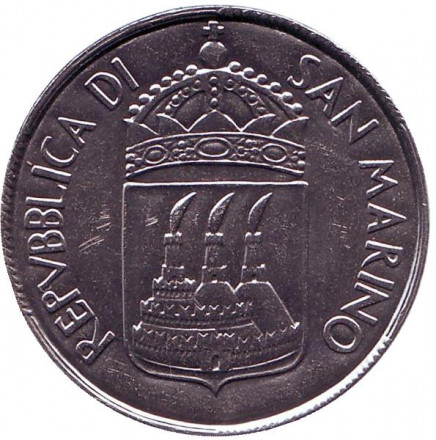 Монета 100 лир. 1973 год, Сан-Марино. Улисс и Геркулесовы столбы.