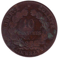Монета 10 сантимов. 1881 год, Франция. 
