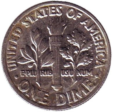 Монета 10 центов. 1985 (P) год, США. Рузвельт. Монета 10 центов. 1985 (P) год, США. Рузвельт.
