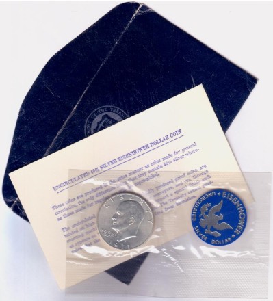 Монета 1 доллар, с жетоном. 1971 год (S), США. Дуайт Эйзенхауэр. В запайке. Монета 1 доллар, с жетоном. 1971 год (S), США. Дуайт Эйзенхауэр. В запайке.