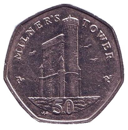 Монета 50 пенсов. 2014 год, Остров Мэн. (AB) Башня Милнера.