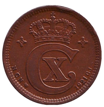Монета 5 эре. 1921 год, Дания. Монета 5 эре. 1921 год, Дания.