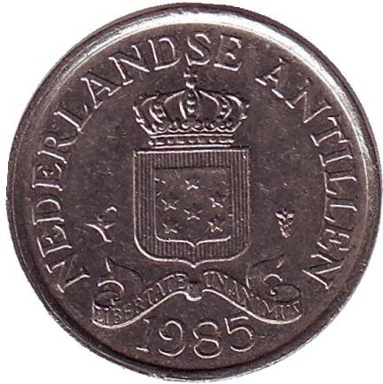 Монета 25 центов, 1985 год, Нидерландские Антильские острова. Монета 25 центов, 1985 год, Нидерландские Антильские острова.