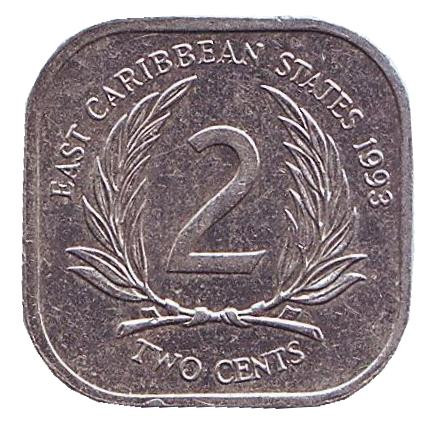 Монета 2 цента. 1993 год, Восточно-Карибские государства.