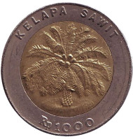 Монета 1000 рупий. 1994 год, Индонезия. Пальма.