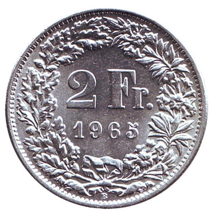 Монета 2 франка. 1965 год, Швейцария. aUNC. Гельвеция.
