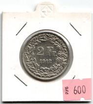 Монета 2 франка. 1912 год, Швейцария. Гельвеция. Монета 2 франка. 1912 год, Швейцария. Гельвеция.