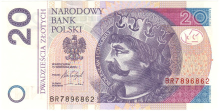 Банкнота 20 злотых, 2016 год, Польша.