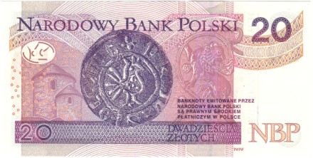 Банкнота 20 злотых, 2016 год, Польша. Банкнота 20 злотых, 2016 год, Польша.