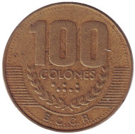 Монета 100 колонов, 1999 год, Коста-Рика. Монета 100 колонов, 1999 год, Коста-Рика.