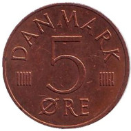 Монета 5 эре. 1986 год, Дания. R;B Монета 5 эре. 1986 год, Дания. R;B