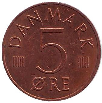 Монета 5 эре. 1986 год, Дания. R;B