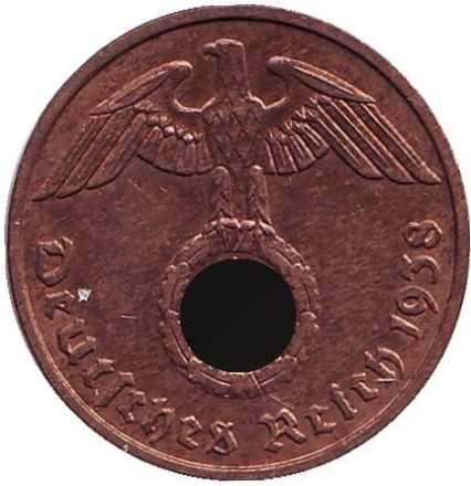 Монета 2 рейхспфеннига. 1938 год, Германия (Третий Рейх). (F).