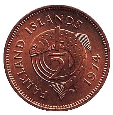 Монета 1/2 пенни. 1974 год, Фолклендские острова. Лосось.