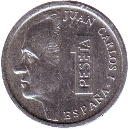 Монета 1 песета. 1995 год, Испания.