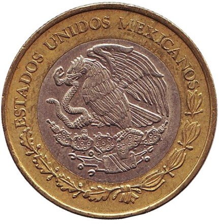Монета 10 песо. 2013 год, Мексика. Тонатиу. Ацтекский солнечный камень. Орёл.