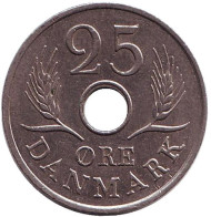 Монета 25 эре. 1970 год, Дания. Монета 25 эре. 1970 год, Дания.