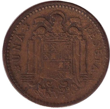 Монета 1 песета. 1947 (1949) год, Испания.