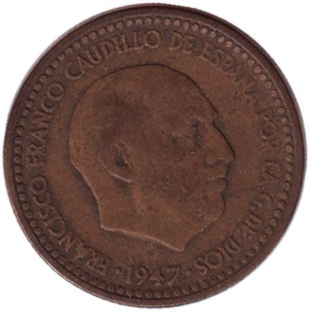 Монета 1 песета. 1947 год, Испания. (49 внутри звезды).