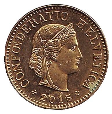 Монета 5 раппенов. 2015 год, Швейцария. Из обращения. Монета 5 раппенов. 2015 год, Швейцария. Из обращения.