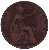 Монета 1 пенни. 1906 год, Великобритания. Монета 1 пенни. 1906 год, Великобритания.