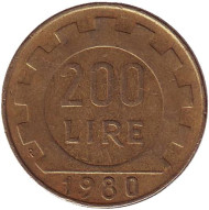 Монета 200 лир. 1980 год, Италия. Монета 200 лир. 1980 год, Италия.