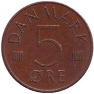 Монета 5 эре. 1976 год, Дания. Монета 5 эре. 1976 год, Дания.
