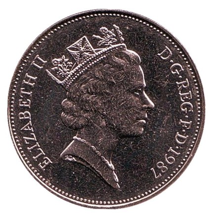 Монета 10 пенсов. 1987 год, Великобритания. BU.