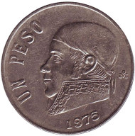 Монета 1 песо. 1975 год, Мексика. (широкая 5). Хосе Мария Морелос. Монета 1 песо. 1975 год, Мексика. (широкая 5). Хосе Мария Морелос.