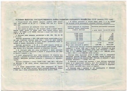 Облигация на сумму 100 рублей. Государственный заем развития народного хозяйства. 1953 год, СССР.