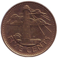 Маяк. Монета 5 центов. 2007 год, Барбадос. 