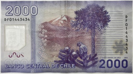 Банкнота 2000 песо. 2013 год, Чили. Банкнота 2000 песо. 2013 год, Чили.