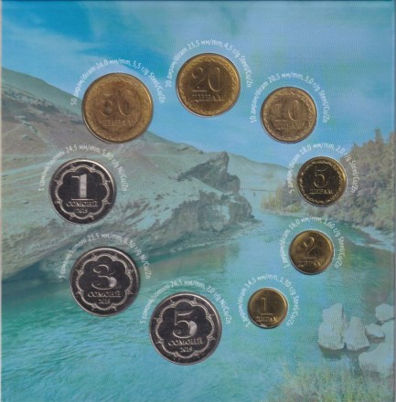 Набор монет Таджикистана (9 шт.) 2019 год, Таджикистан. Гармчашма. В буклете.