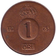 Монета 1 эре. 1965 год, Швеция. Монета 1 эре. 1965 год, Швеция.