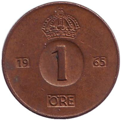 Монета 1 эре. 1965 год, Швеция.