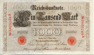 Рейхсбанкнота 1000 марок. 1910 год, Германская империя. Рейхсбанкнота 1000 марок. 1910 год, Германская империя.