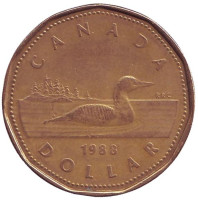 Утка. Монета 1 доллар, 1988 год, Канада. 