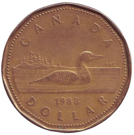 Монета 1 доллар, 1988 год, Канада. Утка.