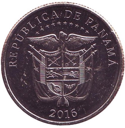 Монета 1/4 бальбоа. 2016 год, Панама. 100 лет строительству Панамского канала. Расширение канала 2007-2016 гг.,