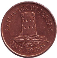 Монета 1 пенни. 2002 год, Джерси. Башня в Ле-Хок. Монета 1 пенни. 2002 год, Джерси. Башня в Ле-Хок.