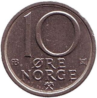 Монета 10 эре. 1978 год, Норвегия.
