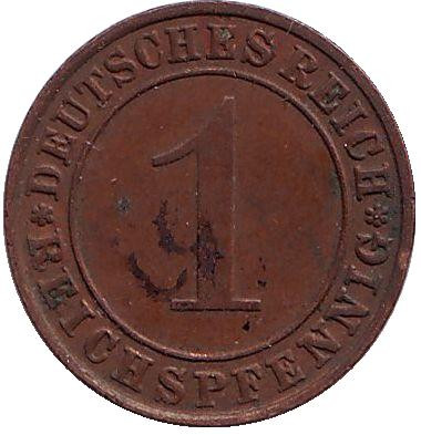 Монета 1 рейхспфенниг. 1935 год (G), Веймарская республика.