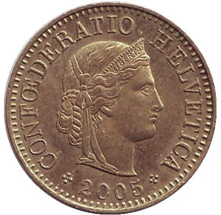 Монета 5 раппенов. 2005 год, Швейцария. Монета 5 раппенов. 2005 год, Швейцария.