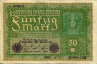 Рейхсбанкнота 50 марок. 1919 год, Веймарская республика. Рейхсбанкнота 50 марок. 1919 год, Веймарская республика.