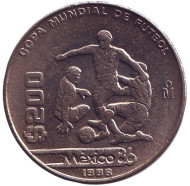 Монета 200 песо. 1986 год, Мексика. Чемпионат мира по футболу 1986. Монета 200 песо. 1986 год, Мексика. Чемпионат мира по футболу 1986.